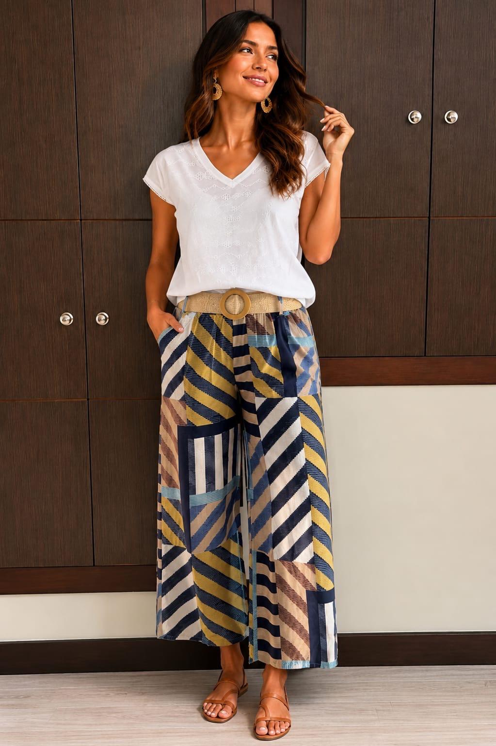 Pantalón Estampado Rayas C/ Cinturón