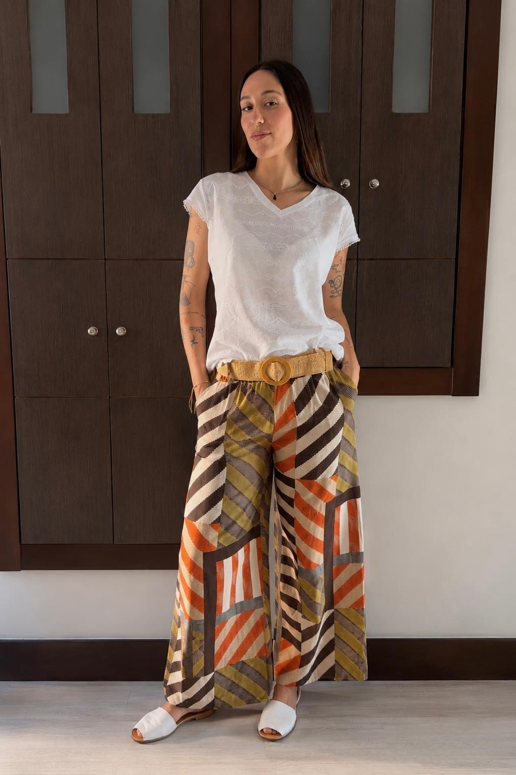 Pantalón Estampado Rayas C/ Cinturón